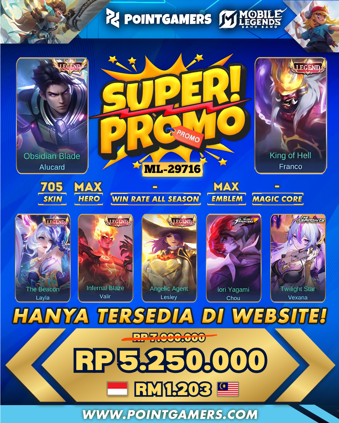 PROMO LAYLA LEGEND, LESLEY LEGEND, FRANCO LEGEND, ALUCARD LEGEND, VALIR LEGEND 1